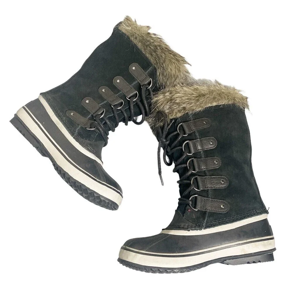 Sorel Joan of Arctic Womens Faux Fur Winter Tall Boots Size 7 Black